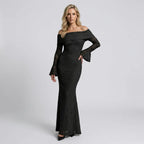 Formal Off-the-Shoulder Lace Maxi Dress Black 6