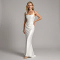 Formal Satin Wedding Guest Dress with Corset Detail White 5