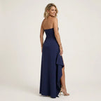Formal Strapless Wedding Guest Dress with Slit Navy 2