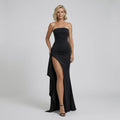 Formal Strapless Wedding Guest Dress with Slit Black 6