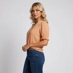 Women's V-Neck Puff Short Sleeve Blouse