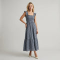 Gingham Maxi Smock Dress with Ruffles Black 2