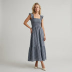 Gingham Maxi Smock Dress with Ruffles Black 2