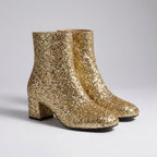 Glitter Pointed Toe Block Heels Gold 1