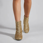 Glitter Pointed Toe Block Heels Gold 2