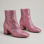 Glitter Pointed Toe Block Heels Pink 4