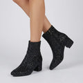Glitter Pointed Toe Block Heels Black 5