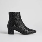 Glitter Pointed Toe Block Heels Black 6