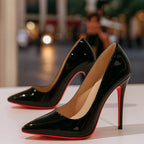 Glossy Patent Closed Toe Heels with Pointed Toe Black 4