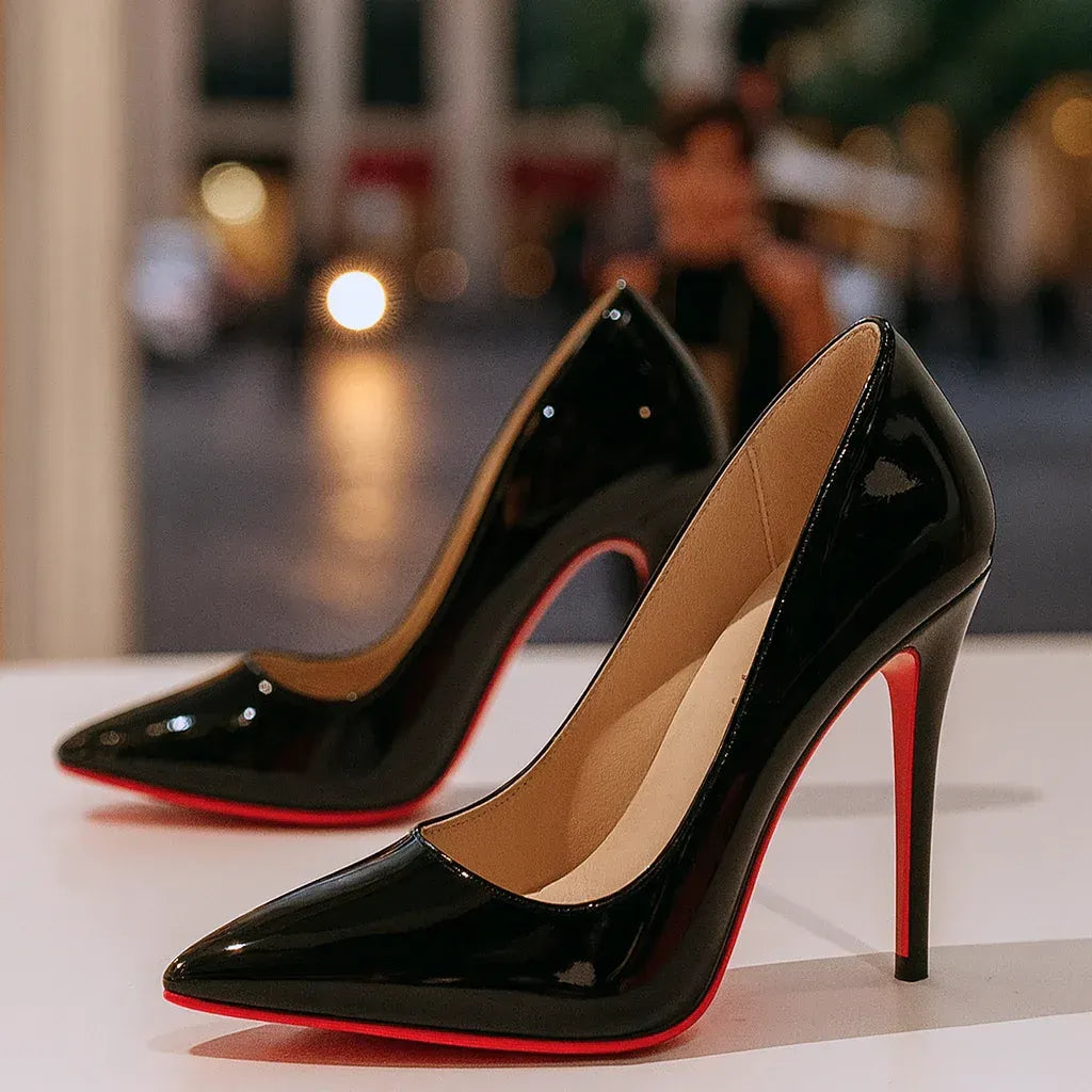 Glossy Patent Closed Toe Heels with Pointed Toe Black 4