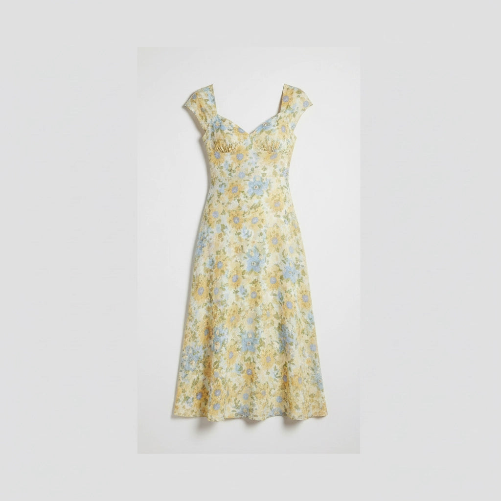 Sweetheart Neck Floral Midi Dress
