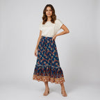 Women’s Boho Floral Tiered Midi Skirt