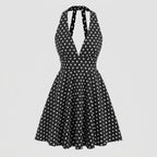 Halter Backless Polka Dot Mini Dress Black 2