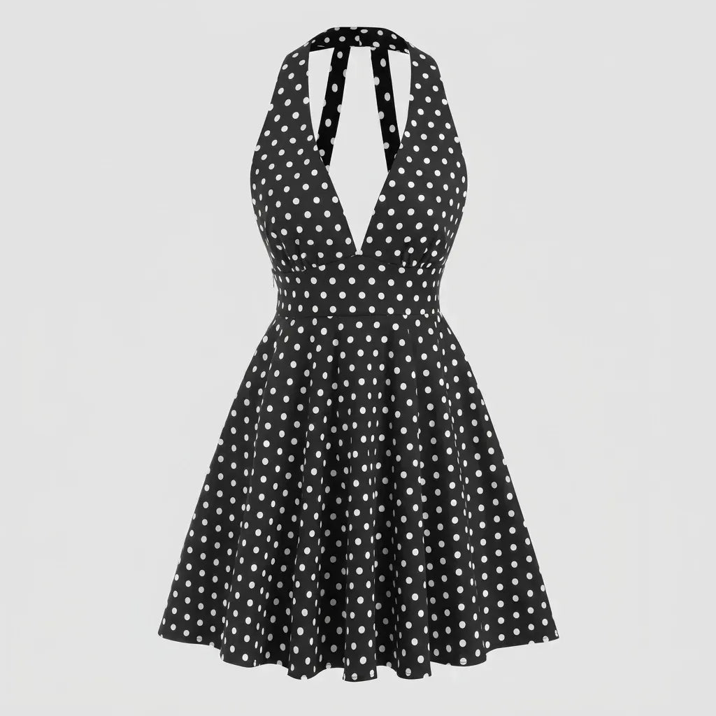 Halter Backless Polka Dot Mini Dress Black 2
