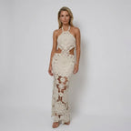 Halter Neck Crochet Dress Resort Wear White 4