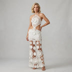 Halter Neck Crochet Dress Resort Wear White 5