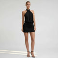 Halter Neck Wedding Guest Dress Mini Bodycon Black 5