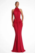 Halter Neck Wedding Guest Dress with Cut Out Detail Red 2