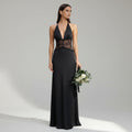Halter Neck Wedding Guest Dress with Lace Detail Black 4