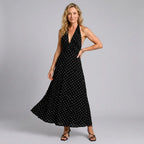Halter Polka Dot Summer Maxi Dress Black 4