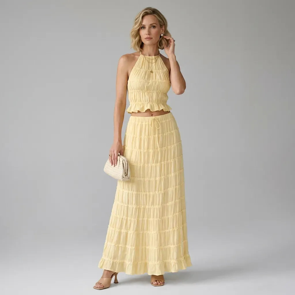 Halter Top and Skirt Set for Beach Yellow 2