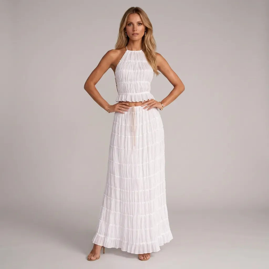 Halter Top and Skirt Set for Beach White 5