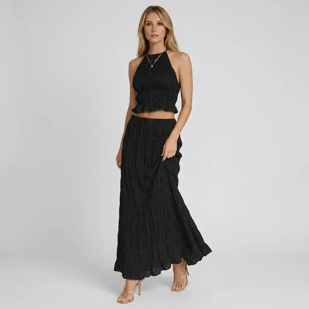 Halter Top and Skirt Set for Beach Black 6