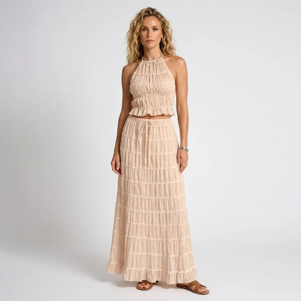 Halter Top and Skirt Set for Beach Beige 7