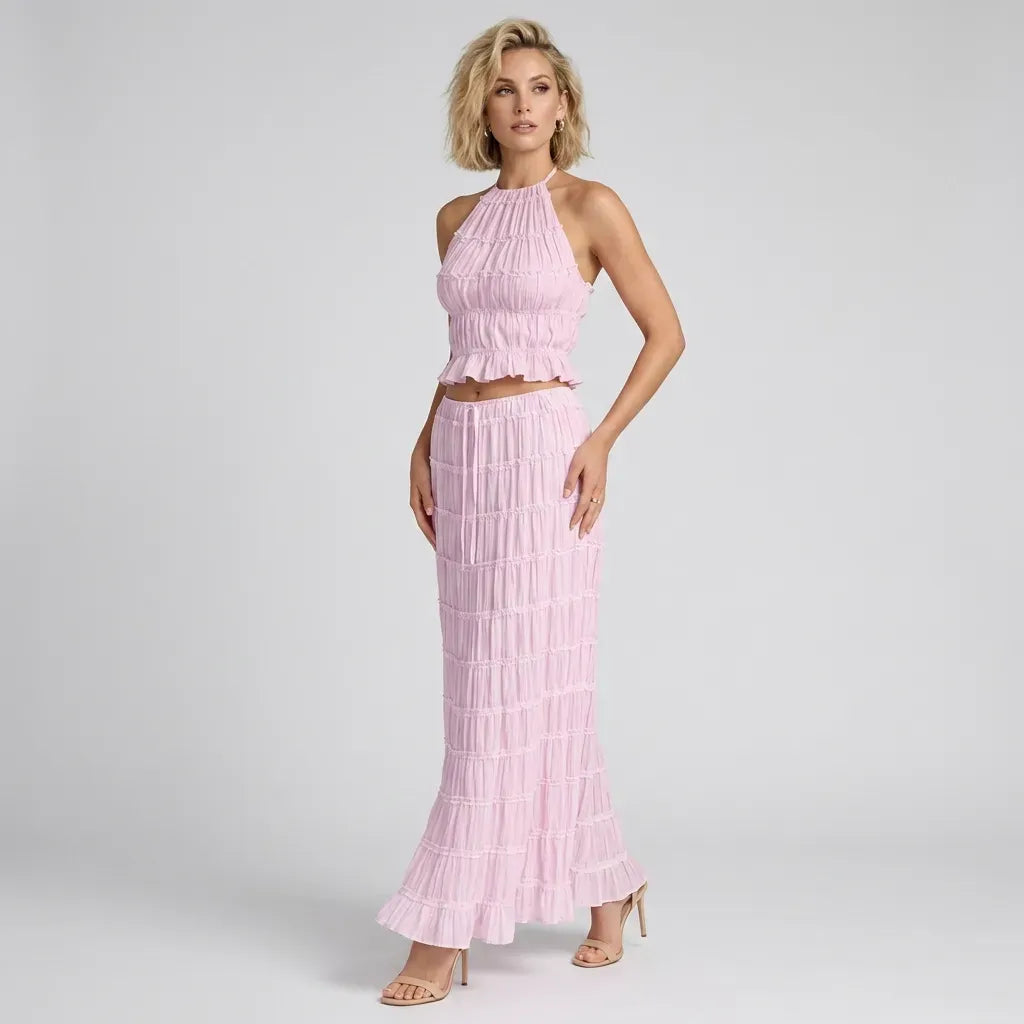 Halter Top and Skirt Set for Beach Pink 8