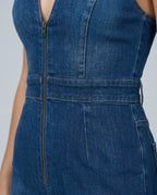 Halter Zip Up Denim Jumpsuit Blue 4