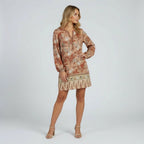 Women's Floral Shift Dress With Long Sleeves and V-neck
