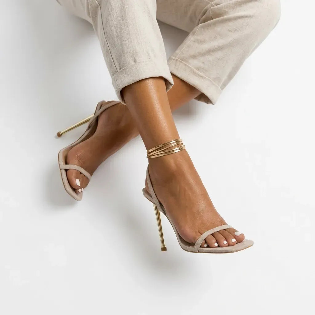 High Pointed Toe Stilettos Beige 2