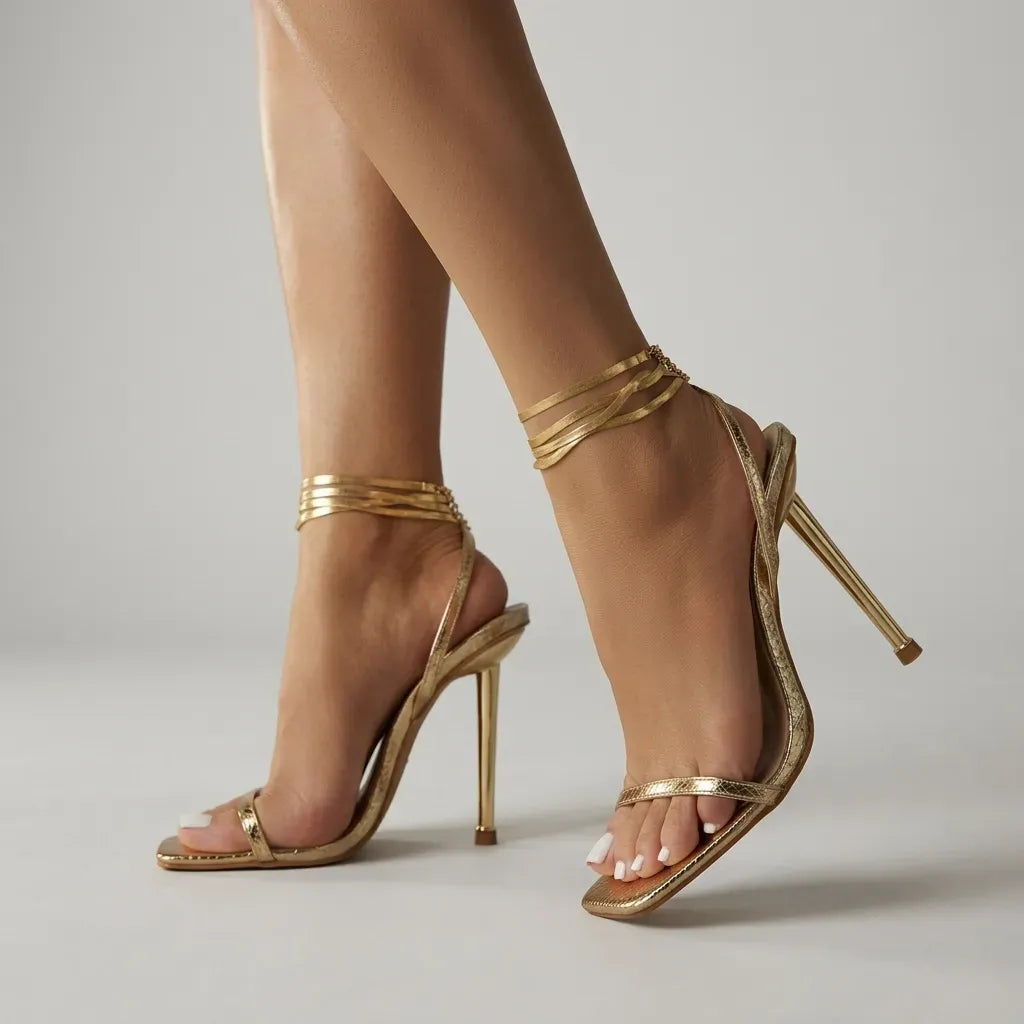 High Pointed Toe Stilettos Gold 3