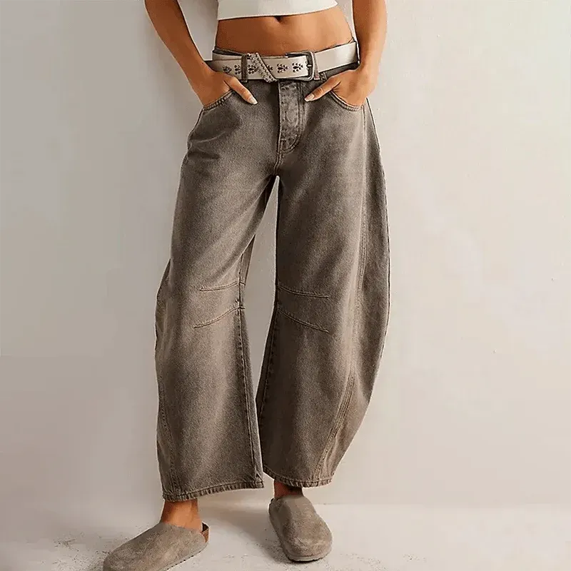 High Waisted Baggy Jeans with Pockets Grey 1