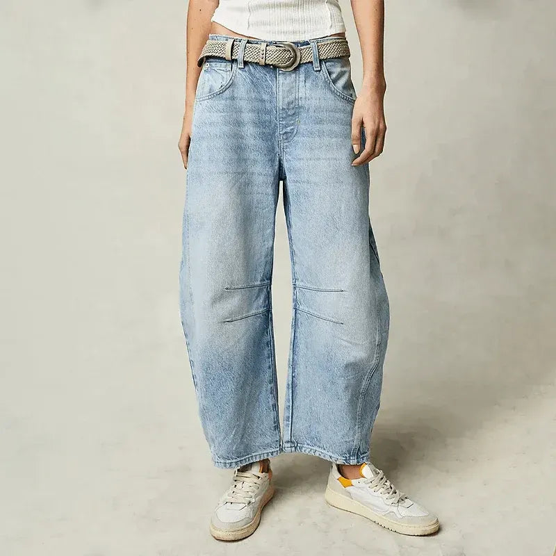 High Waisted Baggy Jeans with Pockets Light Blue 2