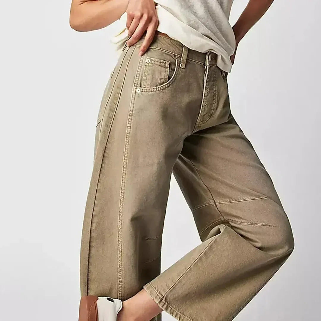 High Waisted Baggy Jeans with Pockets Beige 6