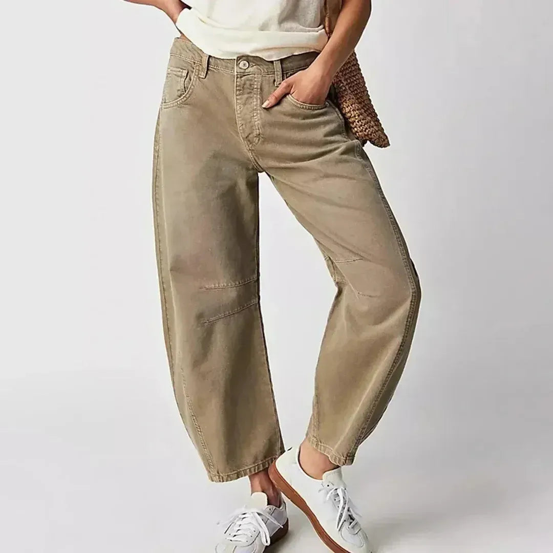 High Waisted Baggy Jeans with Pockets Beige 7