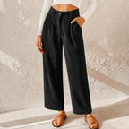 High Waisted Corduroy Baggy Jeans Ankle Length Black 1