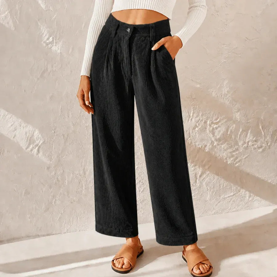 High Waisted Corduroy Baggy Jeans Ankle Length Black 1