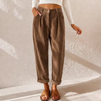High Waisted Corduroy Baggy Jeans Ankle Length Brown 6