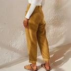 High Waisted Corduroy Baggy Jeans Ankle Length Khaki 8