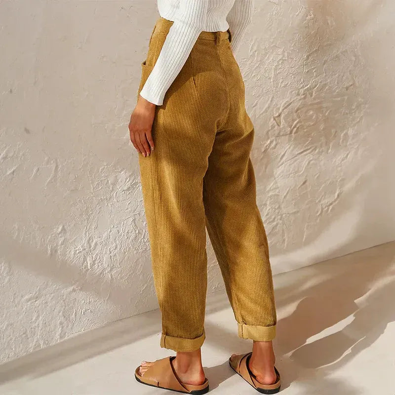 High Waisted Corduroy Baggy Jeans Ankle Length Khaki 8