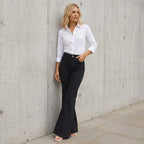 High Waisted Corduroy Flare Jeans with Pockets Black 2