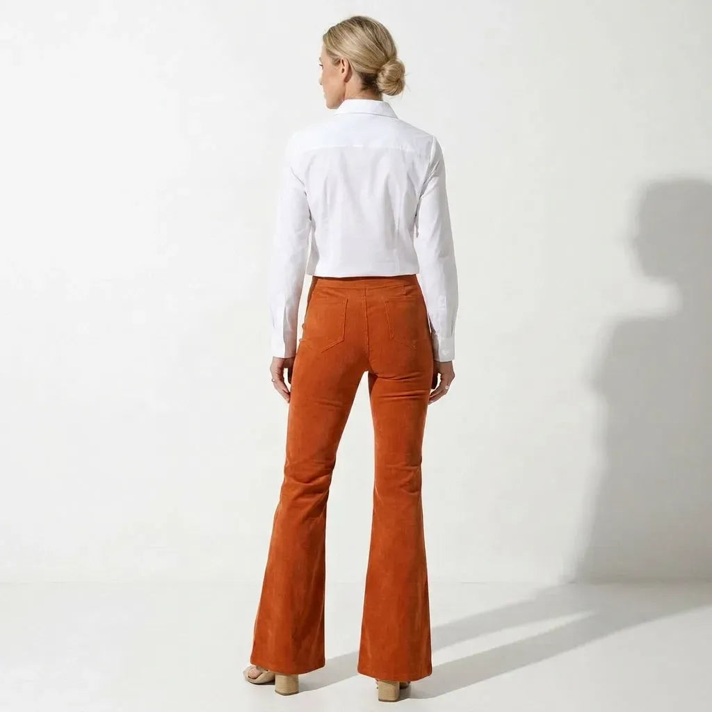 High Waisted Corduroy Flare Jeans with Pockets Orange 4