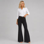 High Waisted Corduroy Flare Jeans with Pockets Black 6