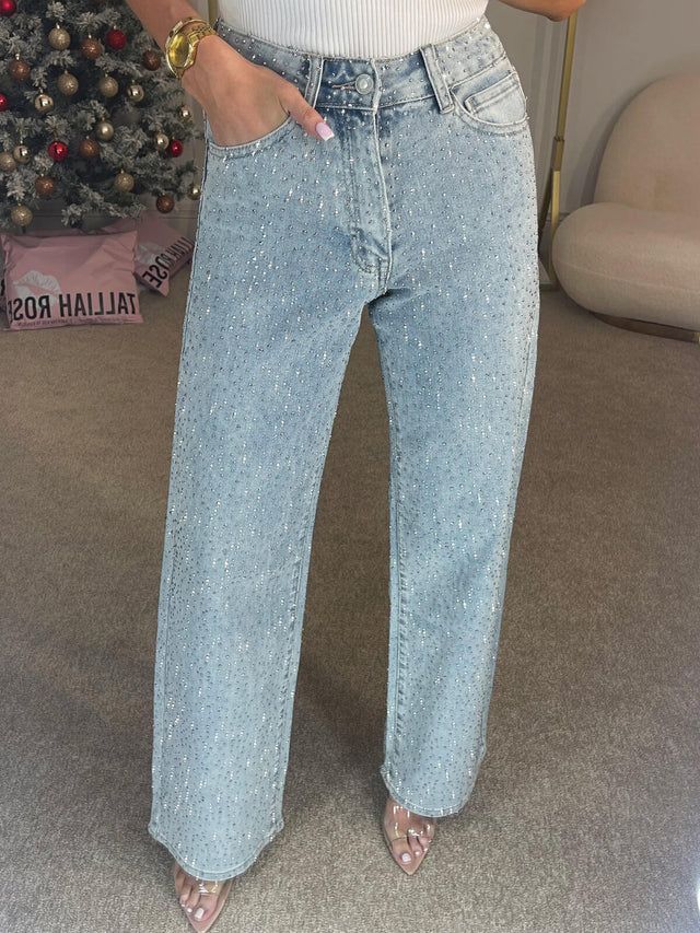 High Waisted Denim Baggy Jeans with Pockets Light Blue 2