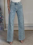 High Waisted Denim Baggy Jeans with Pockets Light Blue 4