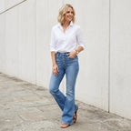 High Waisted Flare Jeans with Button Fly Blue 2