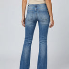 High Waisted Flare Jeans with Button Fly Blue 3