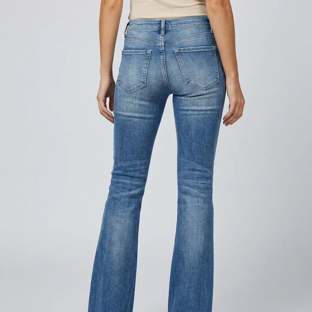 High Waisted Flare Jeans with Button Fly Blue 3
